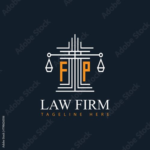 FP modern law firm justice logo design vector graphic template.