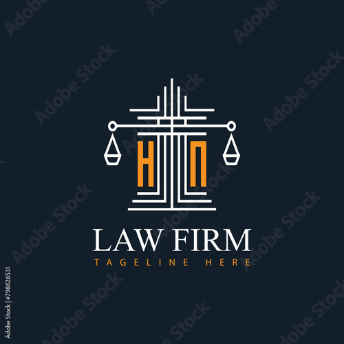 HN modern law firm justice logo design vector graphic template.