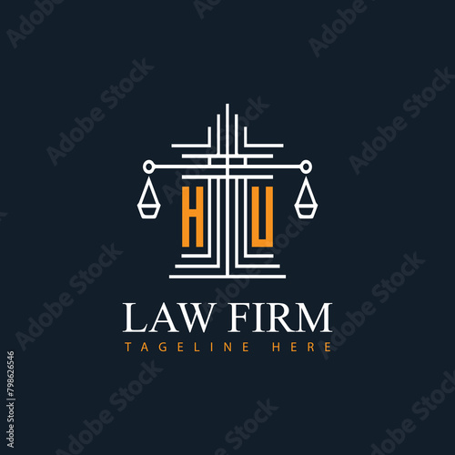 HU modern law firm justice logo design vector graphic template.