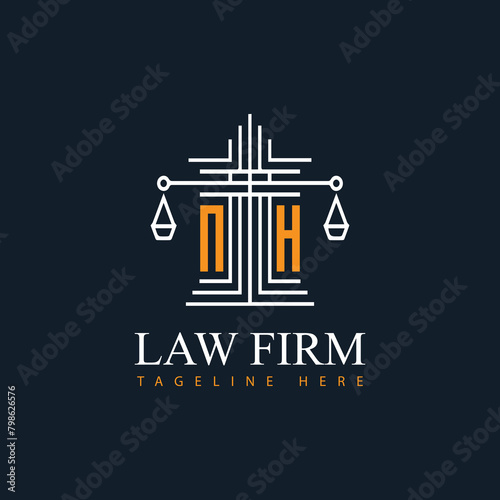 NH modern law firm justice logo design vector graphic template.