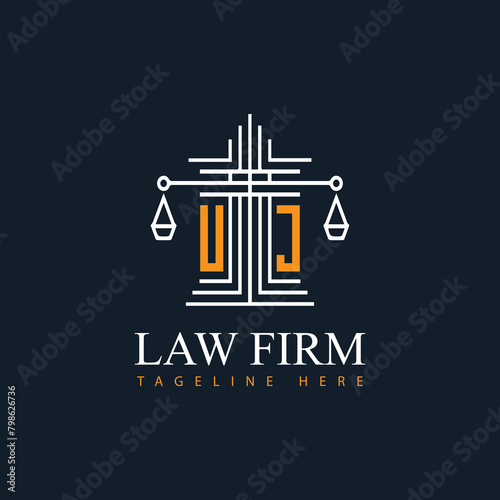 UJ modern law firm justice logo design vector graphic template.