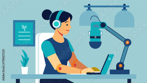 A woman at a rehabilitation center using a specialized headset to control a robotic arm slowly relearning how to perform everyday tasks..