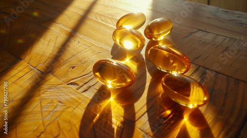 Vitamin D supplements casting shadows in sunlight. © phairot