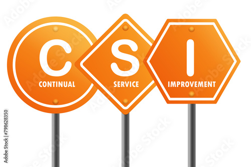 Road sign with CSI continual service improvement word