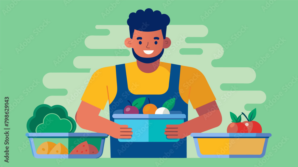 A man unpacks his meal prep containers filled with colorful and nutrientrich meals for the week ahead.. A man unpacks his meal prep containers filled with colorful and nutrientrich meals for the week ahead..