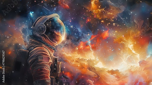 Produce a watercolor painting depicting an astronaut in a retro space helmet