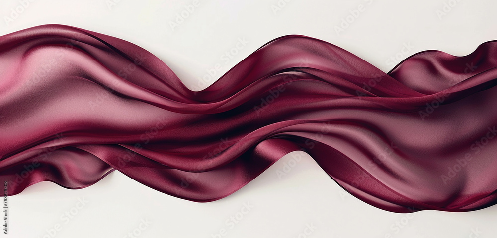 A sophisticated silk wavy design in deep burgundy, gracefully flowing and intertwining over a clean white surface, exuding an aura of timeless luxury......