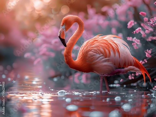 Graceful Flamingo in Moody Lavender Waters