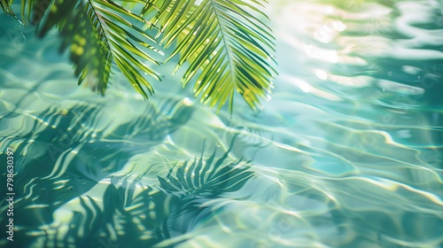 Water surface with Shadow of palm leaves on clean water. Water panoramic banner background. © Penatic Studio
