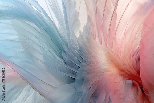 A pastel colored  abstract painting of feathers.