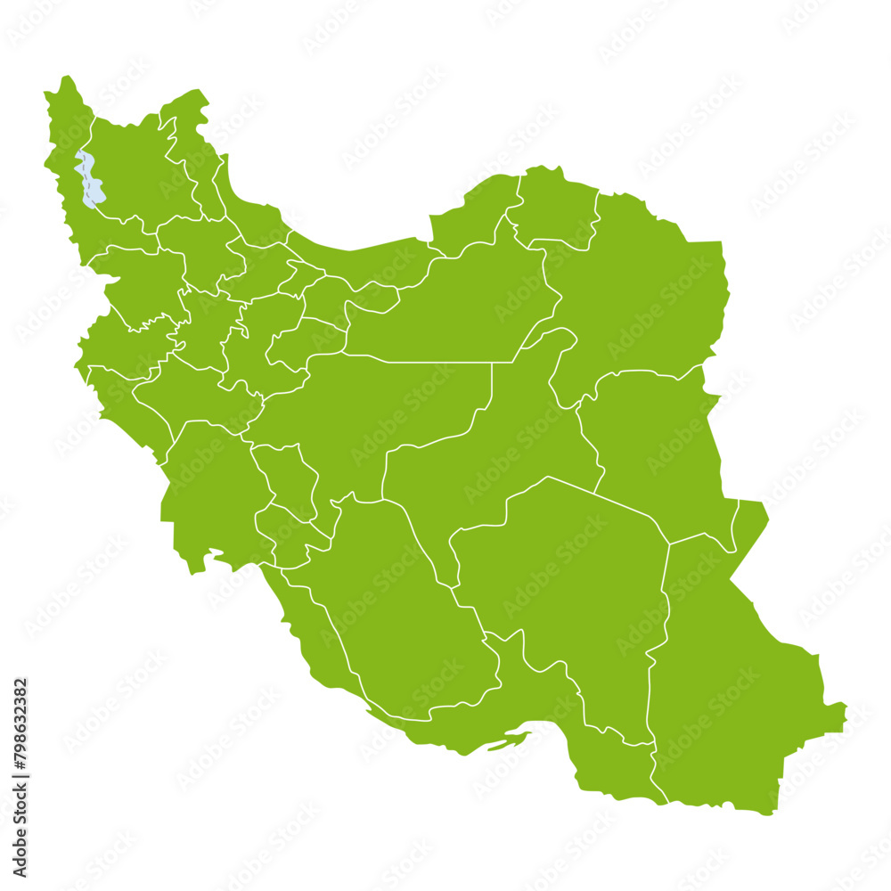 イラン・イスラム共和国の地図、州境入り、ウルミエ湖