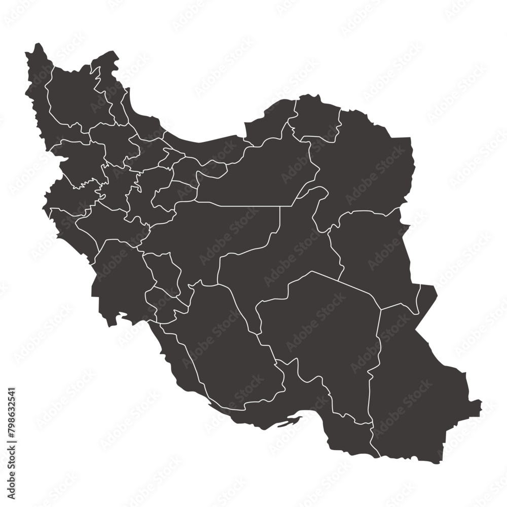 イラン・イスラム共和国の地図、州境入り、モノクロ イラン・イスラム共和国の地図、州境入り、モノクロ