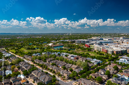 Aerial View of Mueller Lake Park and Surrounding Austin Area