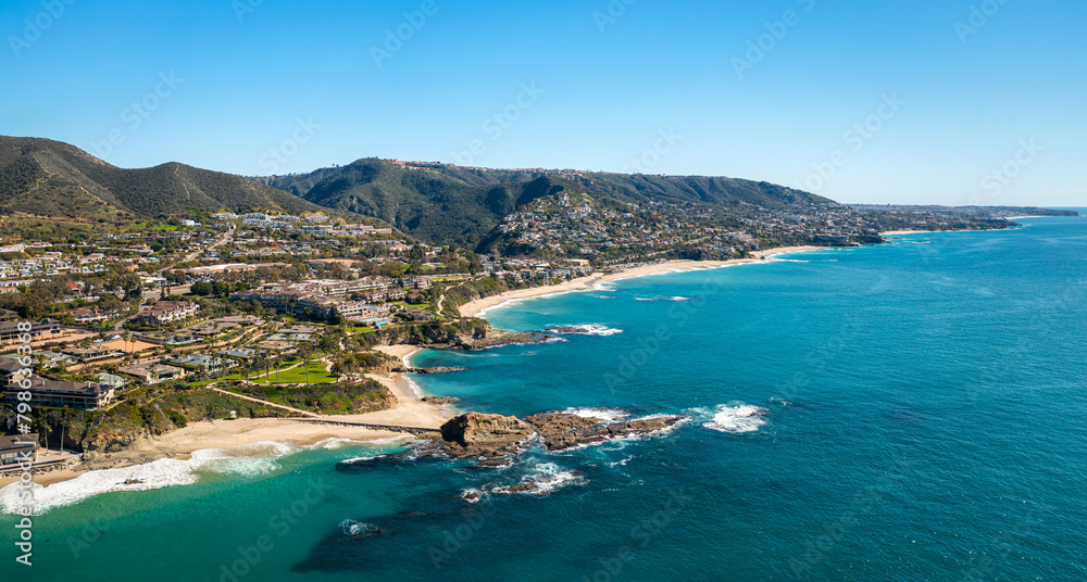 Aerial View of Laguna Beach, California Coastline with Clear Blue Waters