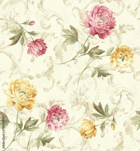 Fototapeta Naklejka Na Ścianę i Meble -  flower and leaf design painted in watercolors