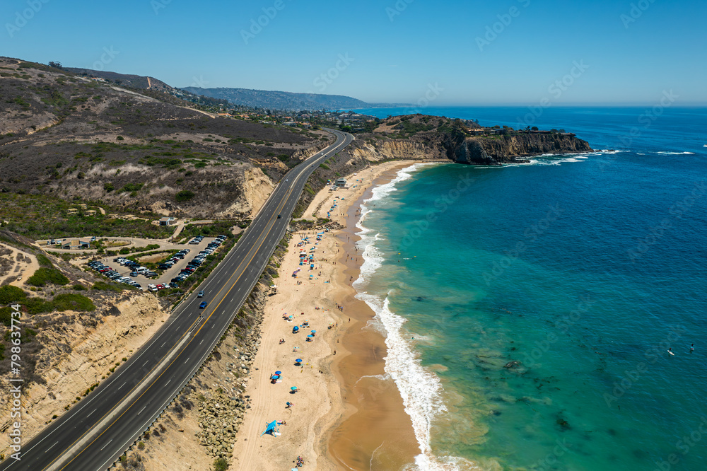 Aerial View of Newport Beach with Sandy Shoreline and PCH