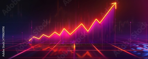 Glowing neon graph icon showing upward trends, symbolizing financial growth and interest gains photo