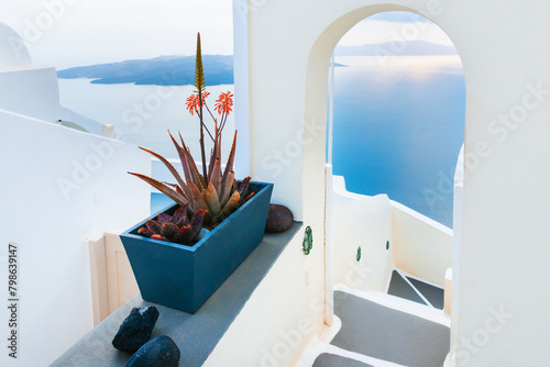 White architecture in Santorini island, Greece.