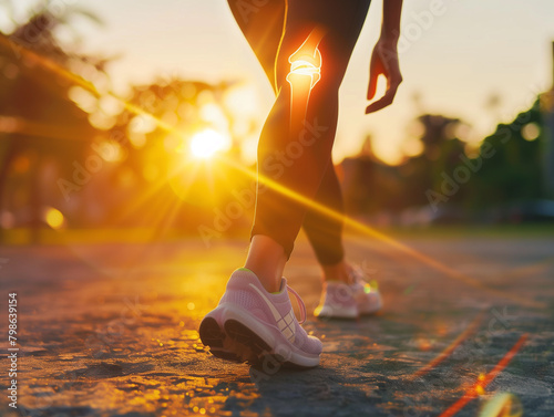 Jogger Probleme mit Knieschmerzen. Arthrose im Knie und Bein, Verschleiß durch zuviel Sport photo