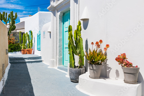 White cycladic architecture in Santorini island, Greece.