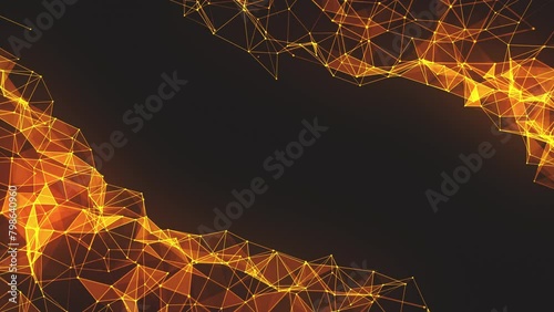 Orange Polygonal Background. Geometric abstract low poly mesh from dots connected by lines. Looped video.