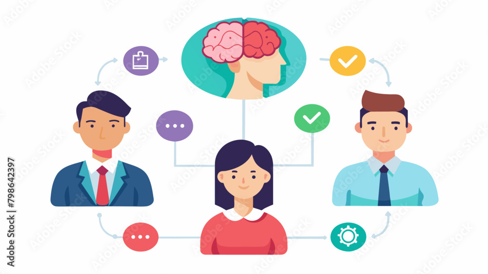 An internal mentorship program pairs neurodivergent employees with senior leaders or exeives for career guidance and development.. Vector illustration An internal mentorship program pairs neurodivergent employees with senior leaders or exeives for career guidance and development.. Vector illustration