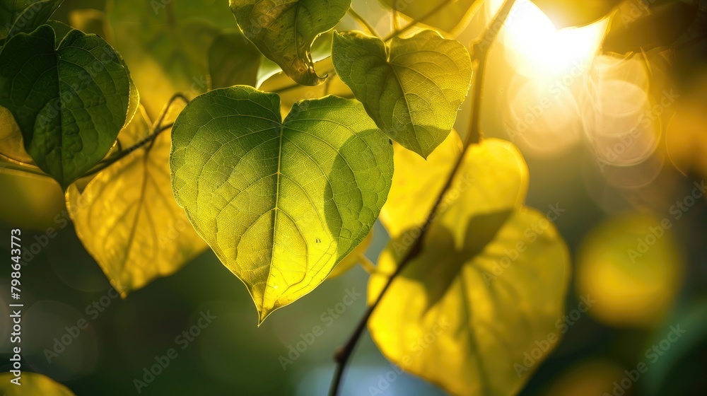 Close up of heart shaped leaves against a sunlit background Close up of heart shaped leaves against a sunlit background