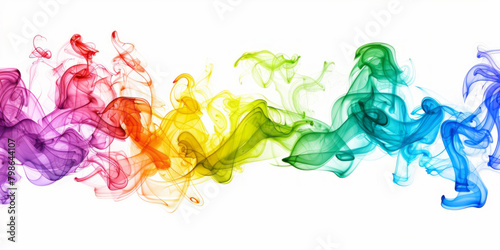 Colorful smoke splashes in rainbow colors are isolated on a white background, accompanied by a colorful ink paint explosion.
