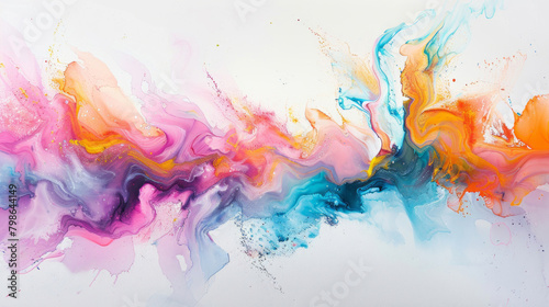 A vibrant explosion of colorful smoke creates an abstract painting on a white backdrop.