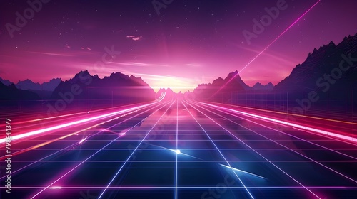 Futuristic Neon Grid Landscape for Tech and Gaming Interfaces