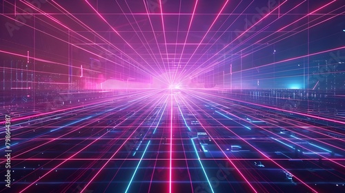 Futuristic Neon Grid Landscape for Tech and Gaming Interfaces