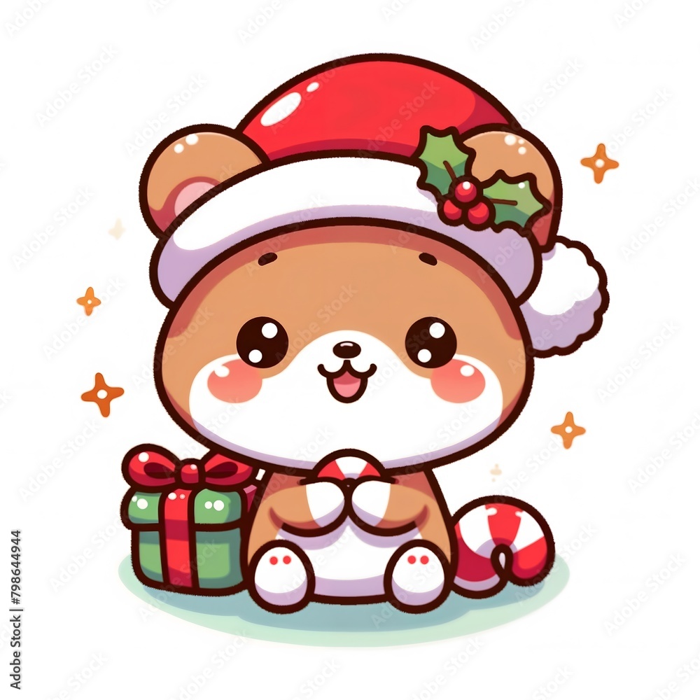 Cute Cartoon with Christmas hat vector illustration Cute Cartoon with Christmas hat vector illustration