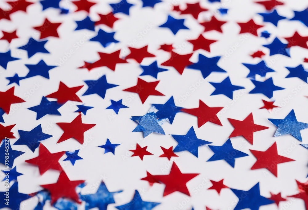 'background. confetti top Red Independence blue paper Happy star Day. white Flat lay July 4th decorations American fourth background 4 sale party round art up h'
