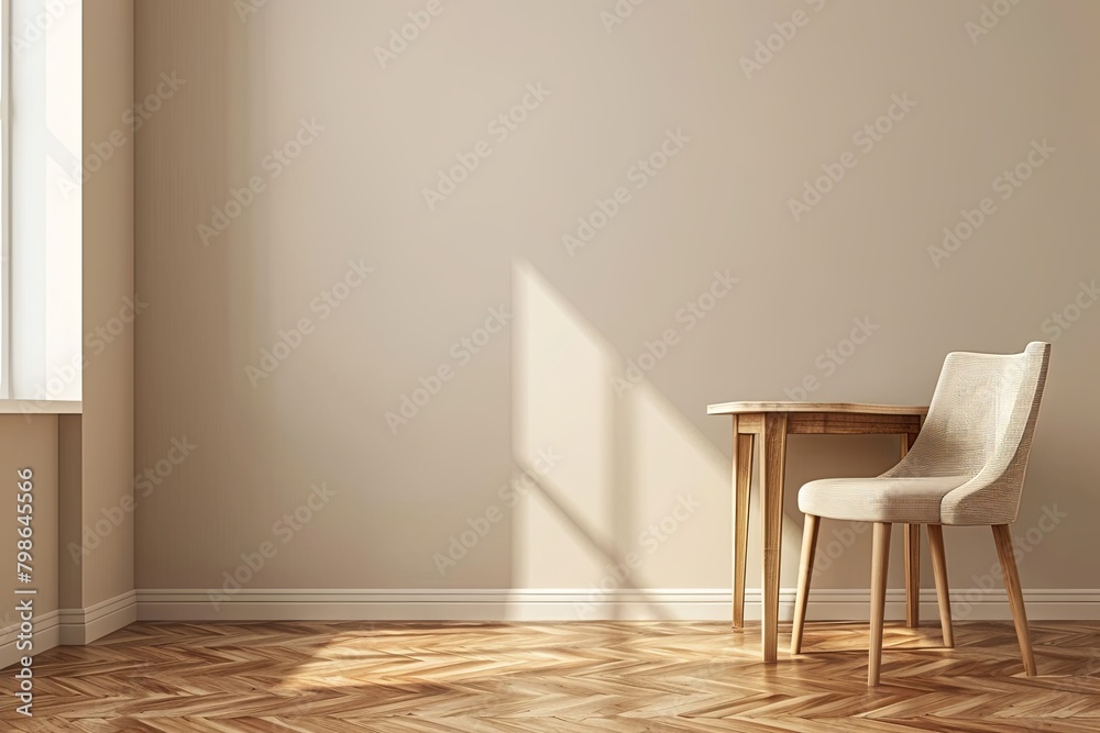 Fototapeta premium Modern Minimalist Apartment Dining Area with Wooden Flooring and Luxurious Comfort Features