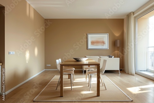 Contemporary Minimalist Dining Room  Modern Design with Table and Chairs  Bright Beige Wall Panorama