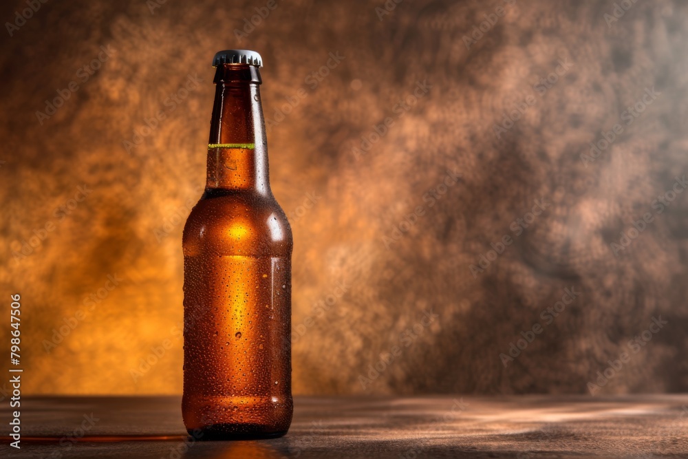 Chilled Craft Beer Bottle on Textured Amber Background Chilled Craft Beer Bottle on Textured Amber Background