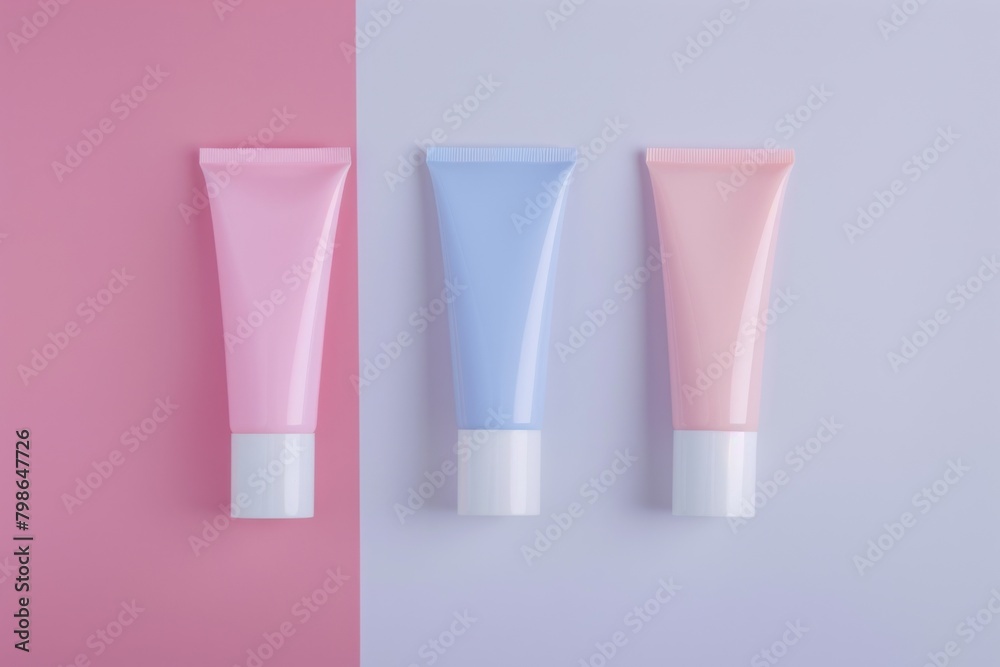 Pastel-Colored Beauty Cream Tubes on Dual-Tone Background Pastel-Colored Beauty Cream Tubes on Dual-Tone Background