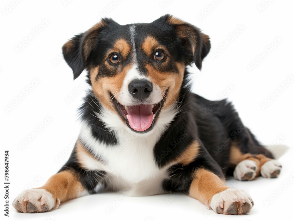 Happy puppy dog smiling on isolated white background