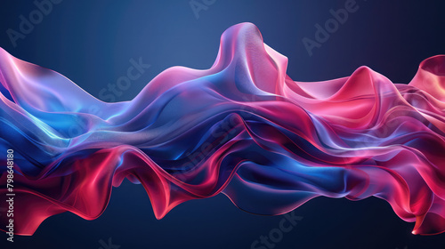 Ethereal waves intertwining in a symphony of red and blue on dark blue background, embodying digital harmony, ideal for modern promotion