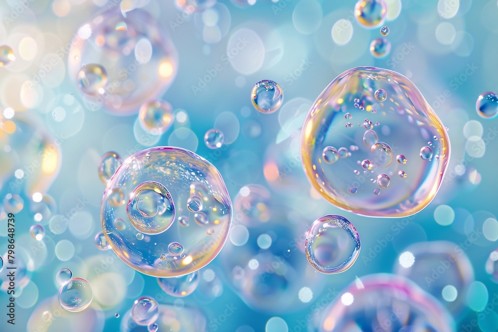 An artistic representation of bubbles and molecules as a background concept for cosmetic products, enhancing the theme of cleanliness and rejuvenation. An artistic representation of bubbles and molecules as a background concept for cosmetic products, enhancing the theme of cleanliness and rejuvenation.