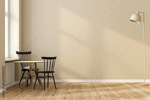 Minimalist Modern Dining Room: Wooden Floor, Black Chairs, Luxurious Accents