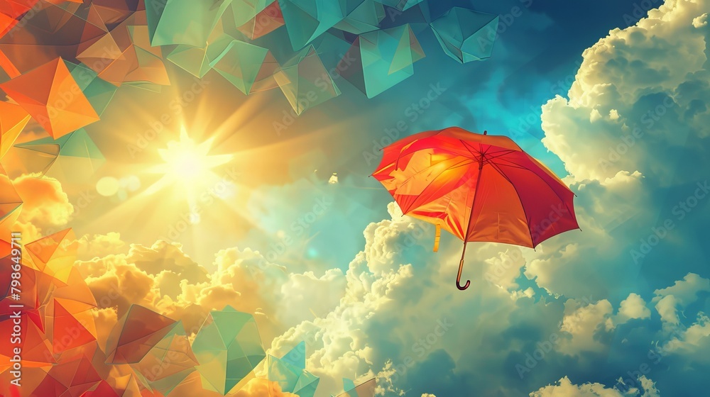 Umbrella-wielding sun illustration on a 3D banner with room for your own words.