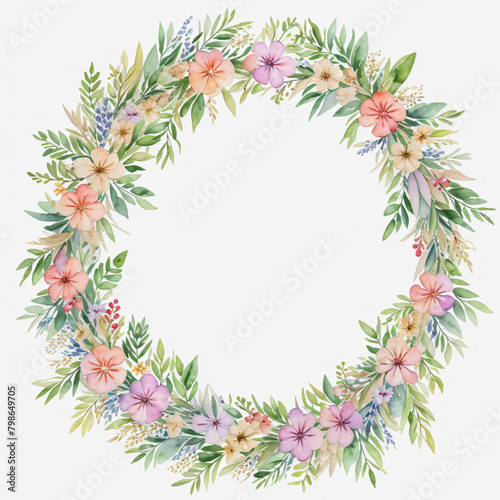 Watercolor Wildflower  Wildflower flower wreath laurel. Decoration for weddings  wedding design  wedding invitation  Mother s day card.