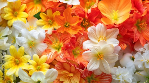 Vivid summer colors bloom in this floral design  featuring radiant orange  sunny yellow  and pure white blossoms.