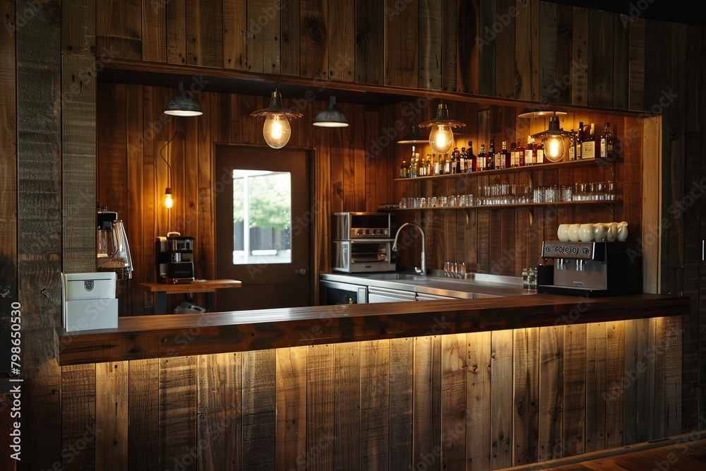 Kitchen Ambient Lit Wooden Bar: Cafe Light Brown Home Interiors Kitchen Ambient Lit Wooden Bar: Cafe Light Brown Home Interiors