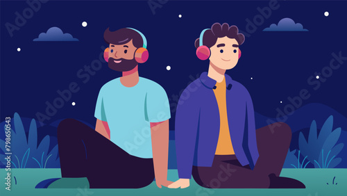 With the night coming to an end two friends sit side by side their bodies still but their expressions full of emotion as they reflect on their silent. Vector illustration