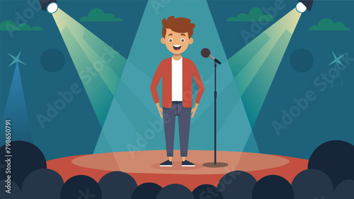 In one film a teenager stands confidently on stage delivering a powerful spoken word piece about breaking free from societal norms.. Vector illustration