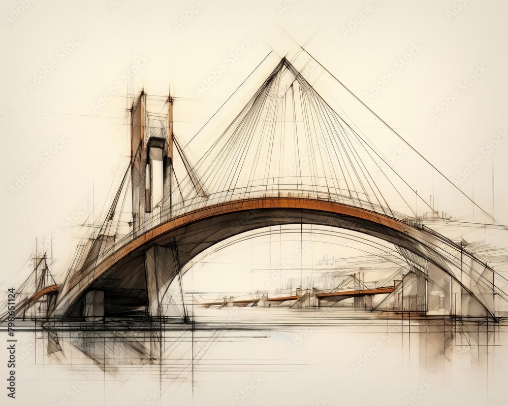 Perfect Bridge Making Design Artistic representation of a bridge design, using fine lines to depict ...