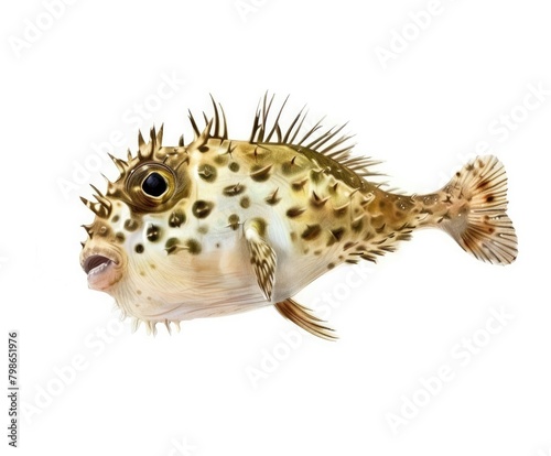  High-Resolution Side View of Pufferfish Isolated on White Background