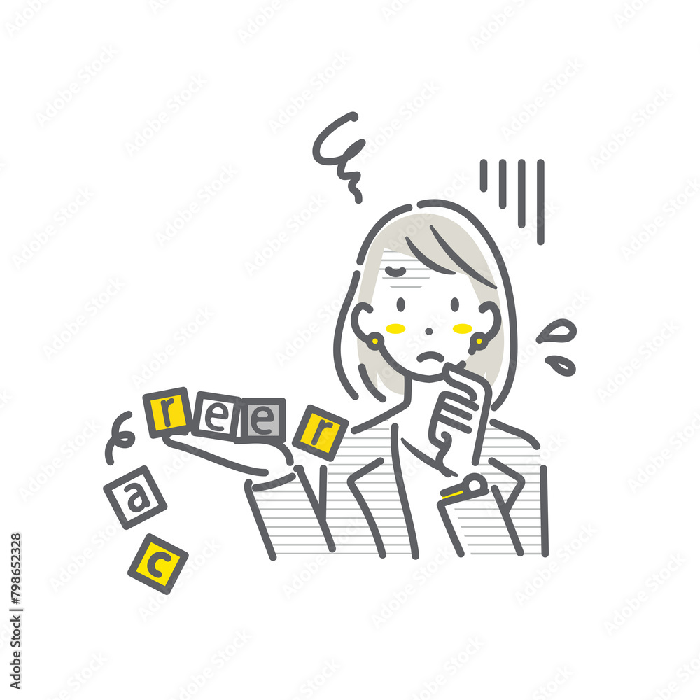 キャリアパスに悩む働く女性　シンプルでお洒落な線画イラスト